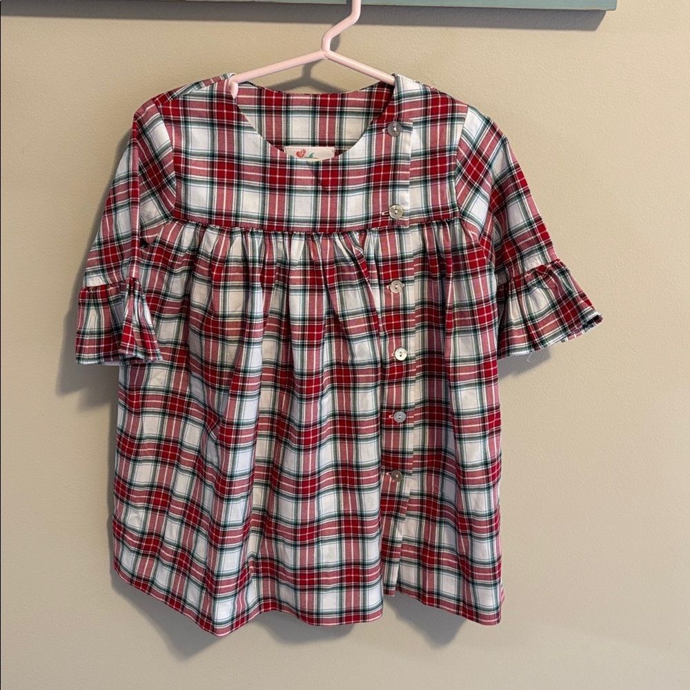 Boutique “Shrimp And Grits Kids” red,green, white  Plaid Dress Girls Size 2T